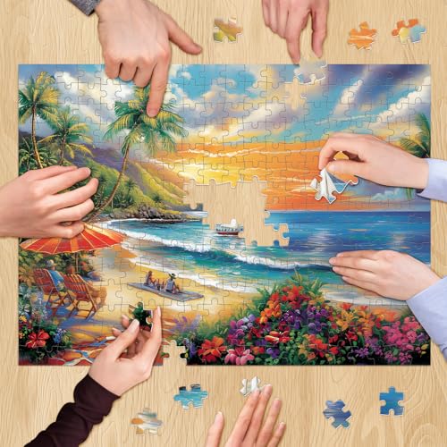 300 Pieces Puzzles for Adults, Summer Sunset Beach Jigsaw Puzzles - style: Summer Beach