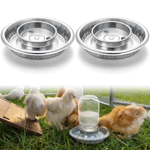 Potchen 2 Pcs Baby Chick Feeder and Waterer Base, Galvanized Steel Feeding Tray with 8 Holes, 1 Quart Compatible with Mason Jars & Standard Jars for Small Birds Chicks(Waterer) - style: Waterer