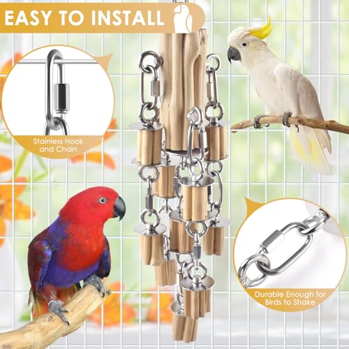 KATUMO Parrot Toys for Large Birds with Detachable Parts, 304 Stainless Steel and Natural Hardwood Chew Toy for Macaw, Cockatoo, African Greys, Medium to Large Parrots, Safe and Durable - style: wooden block
