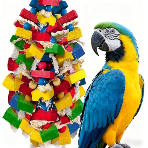 Parrot Toys for Large Birds, Multicolored Wooden Blocks Bird Chewing Toy Parrot Cage Bite Toy for Macaws Cokatoos African Grey and Large Medium Parrot Birds (Block)