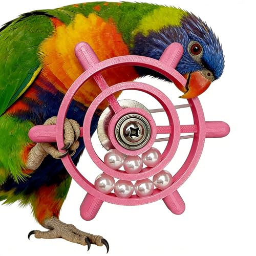 Spinning Bird-Toys Bird Cage Toys & Bird Perch Parrot-Parakeet Budgie Cockatiel Conure Macaw Chicken Parrot Enrichment Cage Accessories Small Animal Chewing Toy (Rosy Spinner) - color: Rosy Spinner