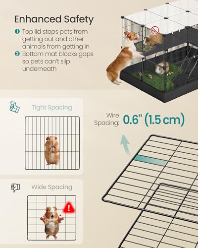 SONGMICS 2-Tier Guinea Pig Cage, Rabbit Cage, Small Animal Playpen with Waterproof Mat, Top and Side Door, 35 Panels, 36.6 x 24.8 x 24.2 Inches, Ink Black ULPI016BH01 - color: Ink Black, style: 35 Panels - 36.6"L x 24.8"W x 24.2"H