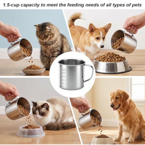 1.5 Cup Dog Food Scoop, 304 Stainless Steel Dog Food Measuring Cup | 1 1/2 Cup Pet Food Scoop with Handle for Dogs, Cats, Birds & Rabbits, Ideal for Dry Food & Treats