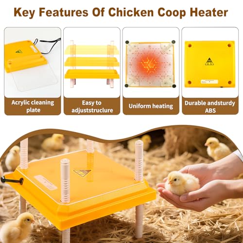 Chick Brooder Heating Plate,10"x10" Heat Plate for Chicks with Thermostatic Anti-Slip Adjustable Height & Angle,15 Watts Brooder Heater for Chicks Warm Like Mother Hen
