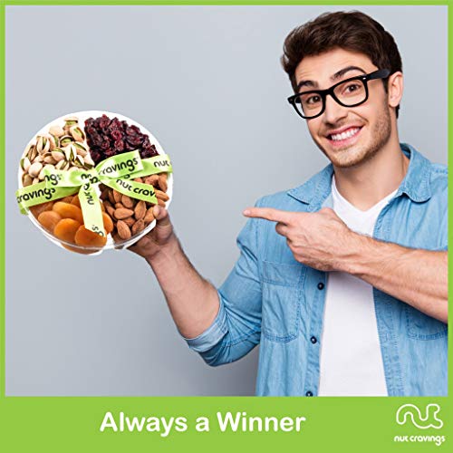 NUT CRAVINGS - Dried Fruit & Mixed Nuts Gift Basket (4 Assortments) | Green Ribbon Food Arrangement, Healthy Snack Care Package, - style: 4. Green Ribbon - Classic (4 Piece Assortment)
