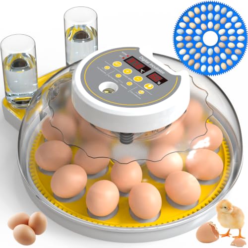 18/60 Incubator for Hatching Eggs, Egg Incubators with Humidity Display, Egg Candler, Automatic Egg Turner, Poultry Egg Incubator for Hatching Chicken Duck Bird Quails- Yellow 2 Egg Trays - color: Yellow