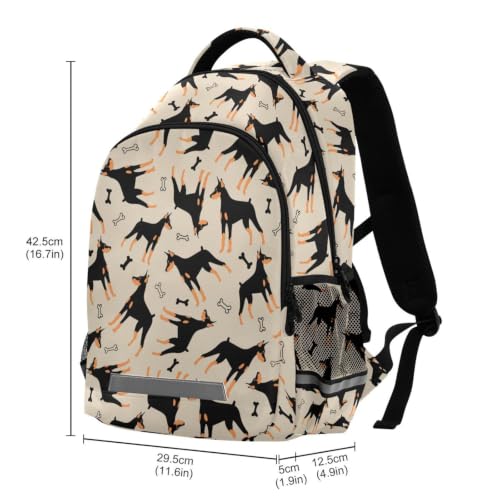 Kids Doberman Cartoon Dog Backpack for Boys Girls School Bags | Elementary Middle, Travel Daypack Lightweight Waterproof with Reflective Strip - color: Doberman Cartoon Dog