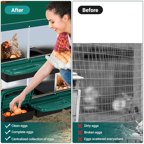 GarveeHome 2-Tier Chicken Nesting Box, 8 Compartment Metal Chicken Laying Boxes with Waterproof Roof ＆ Removable Trays for Hens, Poultry，Easy Egg Collection - color: Green, size: 8 holes