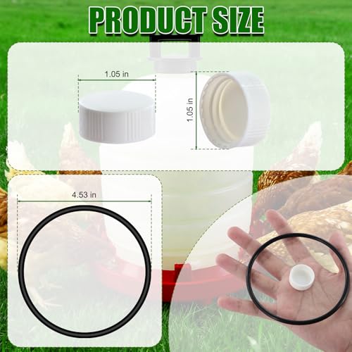 Plastic Poultry Waterer Replacement Parts Kit | 10 Caps & 4 O-Rings, Compatible with Miller, Little Giant PPF & Farm-Tuff 3/5/7 Gallon Poultry Founts (White) - color: White
