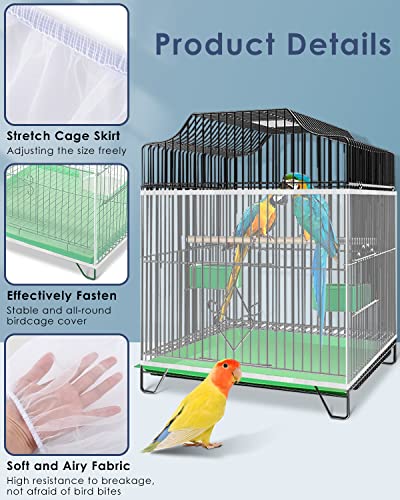 Bissap Bird Cage Seed Catcher, Universal Birdcage Net Nylon Adjustable Elastic Band Stretchy Skirts Mesh Cover for Parrot Cage Seed Guard (Not Include Birdcage)- White - color: White