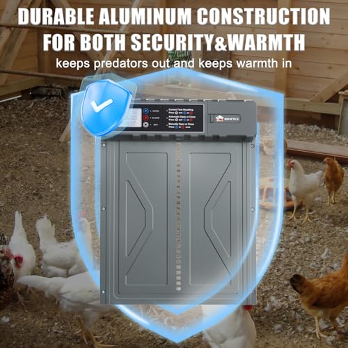 Automatic Chicken Coop Door Solar Powered with Timer, Remote Control, Manual Mode, Anti-Pitch Aluminum Alloy Auto Chicken House Door for Chicken, Duck, Poultry, Weatherproof, Blue