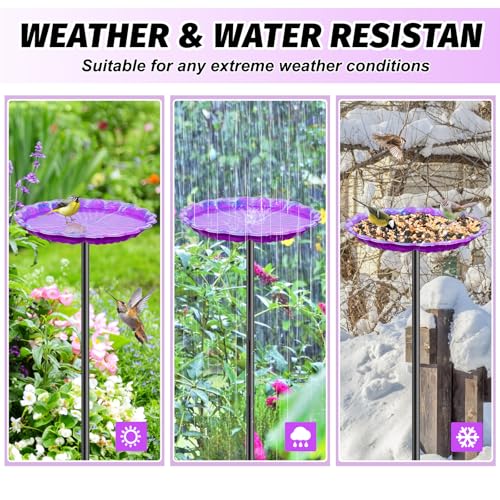 2PCS Hummingbird Bird Bath for Outside, Freestanding Metal Flower BirdBaths Bowl with Stake, Detachable Birdfeeder for Outdoor Yard Lawn Garden Decor (2PCS-Purple-Orange) - style: 2PCS-Purple-Orange
