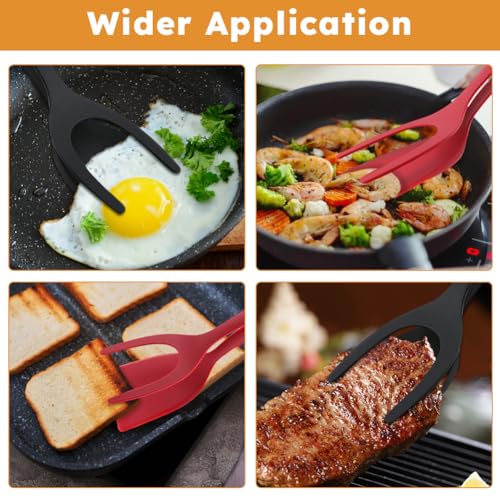 2 in 1 Egg Flipper Spatula Tong, 2pcs Non-Stick Frying Tongs with Silicone Brush Grip and Flip Spatula Tongs Home Kitchen Cooking Tool(3pcs)
