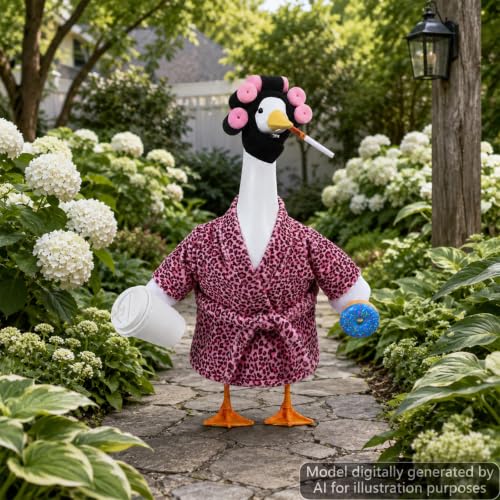 OBUSATT Old Lady Porch Goose Outfits 23 in Bathrobe Lawn Goose Costume Pink Leopard - style: Pink Leopard