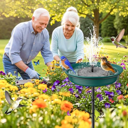 Bird Baths for Outdoors, Detachable Birdbaths for The Garden Clearance, Heavy Duty Freestanding Bird Baths, Bird Bath Bowl Spa & Birdfeeder with 5-Pronged Metal Stake Stand (Green-2) - color: Green-2