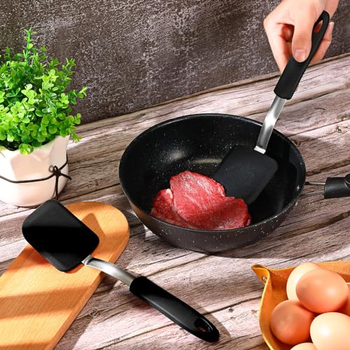 2 Pcs Mini Silicone Cookie Brownie Spatula,Solid Flat,Black | Flexible Kitchen Small Silicone Turner,for Nonstick Cookware, Heat Resistant, No Scratch ,Kitchen Spatula Set for Egg - color: Black