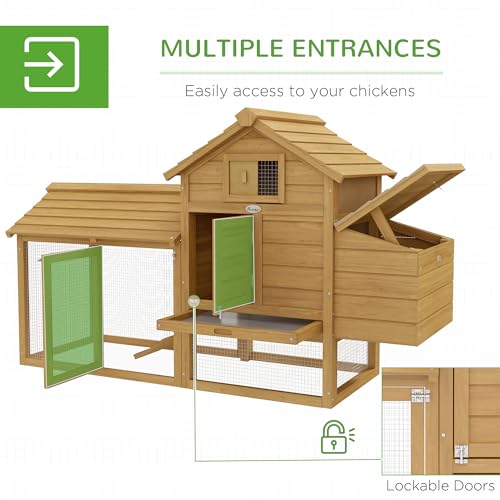 PawHut 59" Small Wooden Chicken coop Hen House Poultry Cage for Outdoor Backyard with 2 Doors, Nesting Box and Removable Tray, Natural Wood | Hen House Poultry Cage, 2 Doors, Nesting Box, Removable Tray - color: Natural