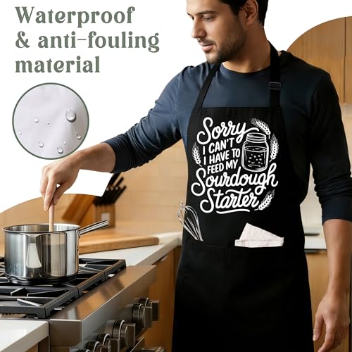 Sourdough Starter Apron for Women with Large Pockets - Funny Baking Aprons, Adjustable Professional Kitchen Apron for Bread Making, Grilling - Unique Sourdough Gifts for Bakers & Moms - C18 - color: Sourdough Starter