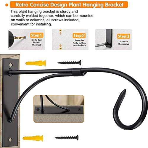 11in Wall Hook for Hanging Outdoor Lights,Sturdy Plant Bracket for Patio | Rustproof Metal, Holds 40lbs, Strong Hanger for Patio Lights, Lanterns, Plants, Bird Feeders, Porch, Deck, Garden