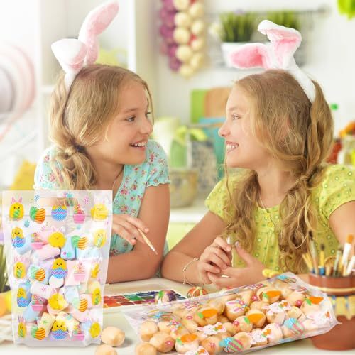 Frienda 60 Pcs Easter Plastic Candy Bags Bulk Easter Egg Zippered Treat Bags Bunny Goodie Bag with Handle Spring Party Favor Gift Pouch for Wedding Birthday Party Supplies