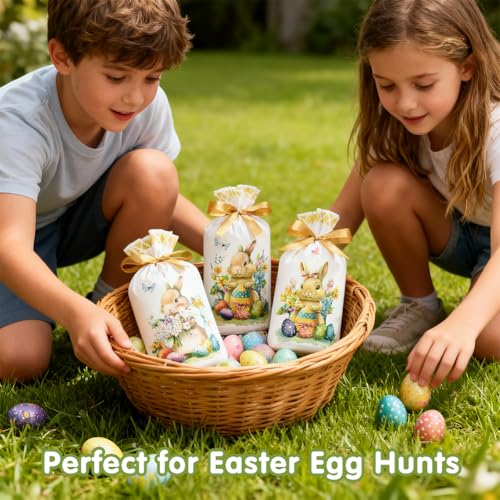 JOINDO 50 PCS Easter Treat Bags, 6x9 Inches fit Goodies and Small Gifts, Ribbon Drawstring Fast Packaging & Easy Use, Stand up Bottom, 3 Patterns, (Pattern 3) - color: Pattern 3
