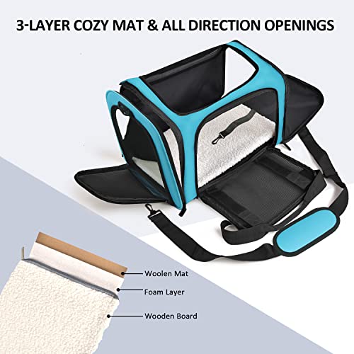 Henkelion Large Cat Carriers Dog Carrier Pet Carrier for Large Cats Dogs Puppies up to 25Lbs, Big Dog Carrier Soft Sided, Collapsible Travel Puppy Carrier - Large - Blue - color: Blue, size: 20.0"L x 13.0"W x 13.0"H