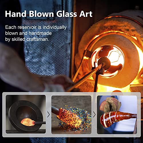 LUJII Hand Blown Glass Hummingbird Feeder for Outdoors Hanging with Ant Moat, 36 fl.oz, Leak Proof & Rustproof, Metal Base with 5 Feeding Ports & 5 Perches, Unique Garden & Backyard Decor (Ribbon) - color: Ribbon, size: Large