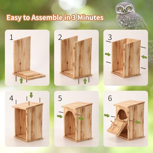 Screech Owl Nesting Box for Outdoors with Easy-Clean Door | Owls House, 13×7.3×8.6 In, Cedar Wood, Quick Assembly, Weather-Resistant Design, Includes Natural Shavings