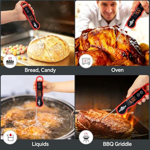 0.3s Fast Read Meat Thermometer – USB-C Rechargeable,Red | Digital instant read for BBQ, baking, and candy –no batteries needed - color: Red