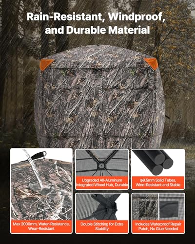 VEVOR Hunting Blind，See Through Ground Blinds with Carrying Bag, 360 Degree Portable Camouflage Tent，Durable Concealed Shelter with Silent Side Door and Window, for Turkey and Deer - size: 4-5 Person（270° See Through) (H-79''）
