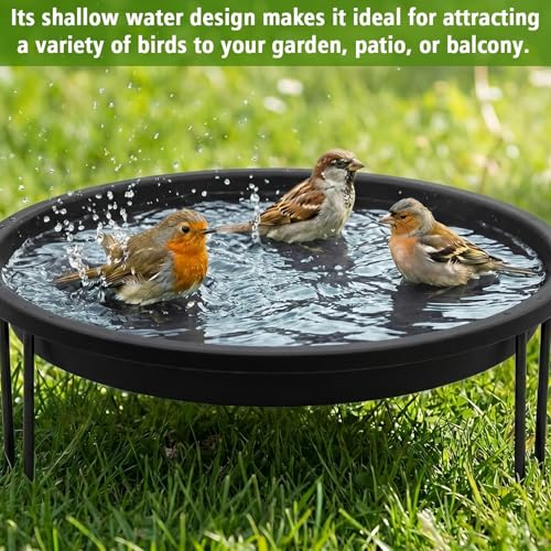 14.37'' Ground Bird Bath for Outside Large Bird Bath Bowl for Patio Garden or Deck Floor Standing Black Steel Wire Stand with Dish Outdoor Feeder Water(Black) - color: Black