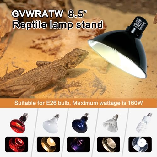 8.5-inch Standard Lamp Dome for Reptile Heating Lamps, Ceramic Heat Emitters, Max 200W for Bearded Dragons, Turtles, Snakes and Lizards, E26 Base