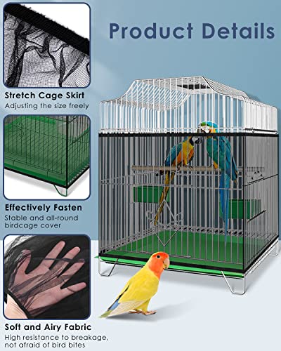 Bissap Bird Cage Seed Catcher, Universal Birdcage Net Nylon Adjustable Elastic Band Stretchy Skirts Mesh Cover for Parrot Cage Seed Guard (Not Include Birdcage)- Black - color: Black