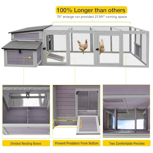 Aivituvin Chicken Coop with Run for 4–6 Chickens, Ducks, or Small Animals, Outdoor Hen House with 4 Nesting Boxes, L-Shaped Metal Brackets, Weatherproof, Easy Assembly, 103" L x 67" W x 28" H - color: Grey, size: 103.0"L x 67.0"W x 28.0"H