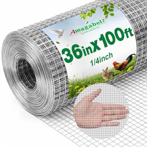 Amagabeli Galvanized Hardware Cloth 1/4 inch 36 in x 100 ft 23 Gauge Chicken Wire Fencing Welded Wire Metal Roll for Rabbit Cage Snake Fence Gopher Poultry Garden Netting Raised Bed Window Screen - size: 1/4" 36"x100'