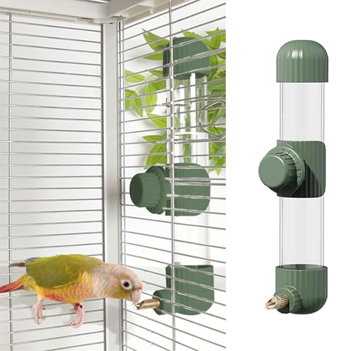 7.4 Fl Oz No Mess Bird Water Dispenser, Automatic Parrot Water Feeder with Spring Valve, Clear Cage Water Drinker for Parakeets Cockatiels Budgies Finch Lovebirds & Canary (Green, 7.4 fl oz (220ml)) | Leak-proof bird waterer For parrots, cockatiels budgie