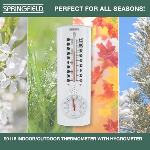 Springfield Vertical Thermometer and Hygrometer, Wireless Indoor Outdoor Thermometer, Humidity Meter for Patio, Garden, or Nursery area, 9.125-Inch, White - size: 1 Count (Pack of 1)