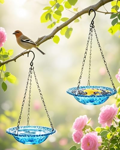 2 Pack Hanging Bird Baths and Feeders for Outdoors, Plastic Bird Bath Bowl & Hanging Feeder for Garden Yard Decor,Nature Blue - color: Nature Blue