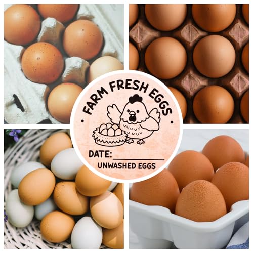 500pcs Farm Fresh Egg Stickers, 2" Round Self-Adhesive Unwashed Egg Stamps Packaging Labels Carton Labels with Collection Date for Farm Chicken Duck Supplies