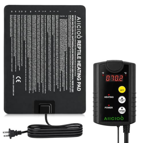 Aiicioo Under Tank Heater Thermostat - Reptile Heating Pad with Temperature Control Reptile Heat Mat for Combo Set for Hermit Crab Lizard Terrarium 16W - size: 8" X 12"(16W) with Thermostat
