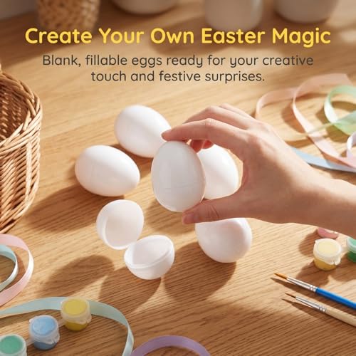 Luxshiny 16Pcs White Plastic Easter Eggs Empty Fillable DIY Simulated Egg Decoration for Candy Packaging Easter Basket Stuffers Party Favors