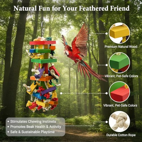 GPY Bird Toys for Parrot, Large Parrot Toys for Cage Macaws Cockatoos | African Grey Parrot Toys for Cage, Natural Wood Bird Toy for Chewers, Large Bird Cage Toys for Macaw Cockatoos - color: Colorful