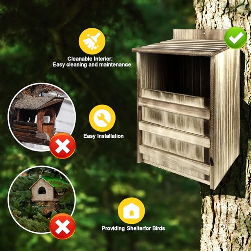 2 Pack Rectangle Owl Houses, Bird Houses for Outside, Wooden Owl Nest Box Large Opening Screech Outdoor Bird's Box, for Wildlife Screech, Barred, Great Horned, Barn Owls, Assembly Required