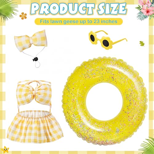 Bikini Porch Goose Outfits with Sunglasses and Swimming Tube for 23" Summer Goose Costume Garden Patio Statue Decor(Yellow Plaid) - style: Yellow Plaid