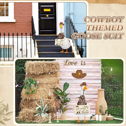 Cowboy Porch Goose Outfit Decoration Set,Brown - color: Brown