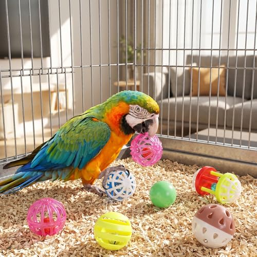 6 Pcs Foraging Ball Bird Toys, Feeder Toys, Foot Talon Toy, Chewing Training Rattle Bell Balls, Parrot Cage Toys for Parakeets, Cockatiels, Conures, Love Birds and Other Small to Medium Birds
