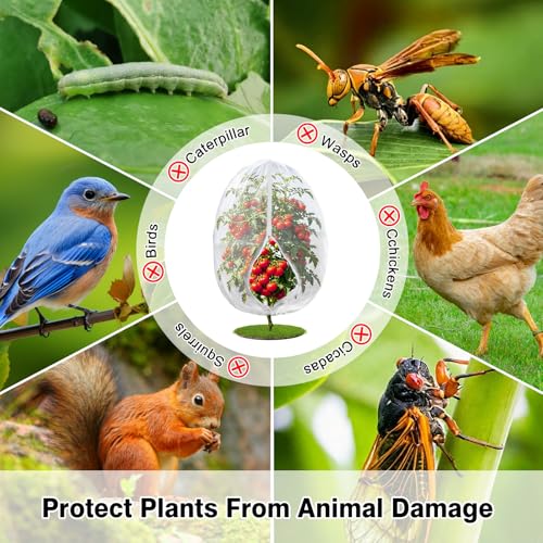 4PCS 2.7Ft × 3.3Ft Fruit Tree Netting with Zipper and Drawstring, 60 Mesh Thickened Garden Bird Netting for Blueberry Bushes, Fruits, Vegetables, Insect Bird Barrier Mesh Protective Cover - size: 2.7Ft × 3.3Ft