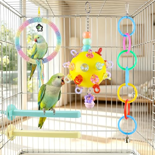 Parakeet Toys Set 8 Pcs Cotton Rope Hanging Swing Colorful Spinning Chewing Standing Perch Parrot Toys Bird Cage Accessories Bird Toy for Lovebird Cockatiel Budgie Finches