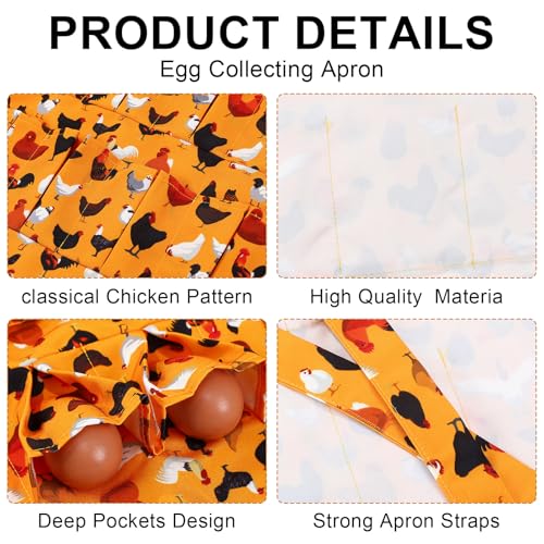 Egg Collecting Apron, 12 Pouches Chicken Egg Apron | Farmhouse Aprons for Chicken, Duck, Goose, Poultry Collection - color: Yellow-black Chicken, size: 49*52cm