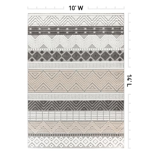 Rugshop Marbella Indoor/Outdoor Boho Deck Backyard Area Rug Gray 10' x 14' | Rectangular, Size 10' x 14', Patio, Porch, Balcony, Garden, Poolside, Sunroom, Outdoor Living, Weatherproof, All Weather - color: Grey, size: 10' x 14' (Rectangular)